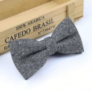 Boys Black Herringbone Wool Bow Tie with Adjustable Strap